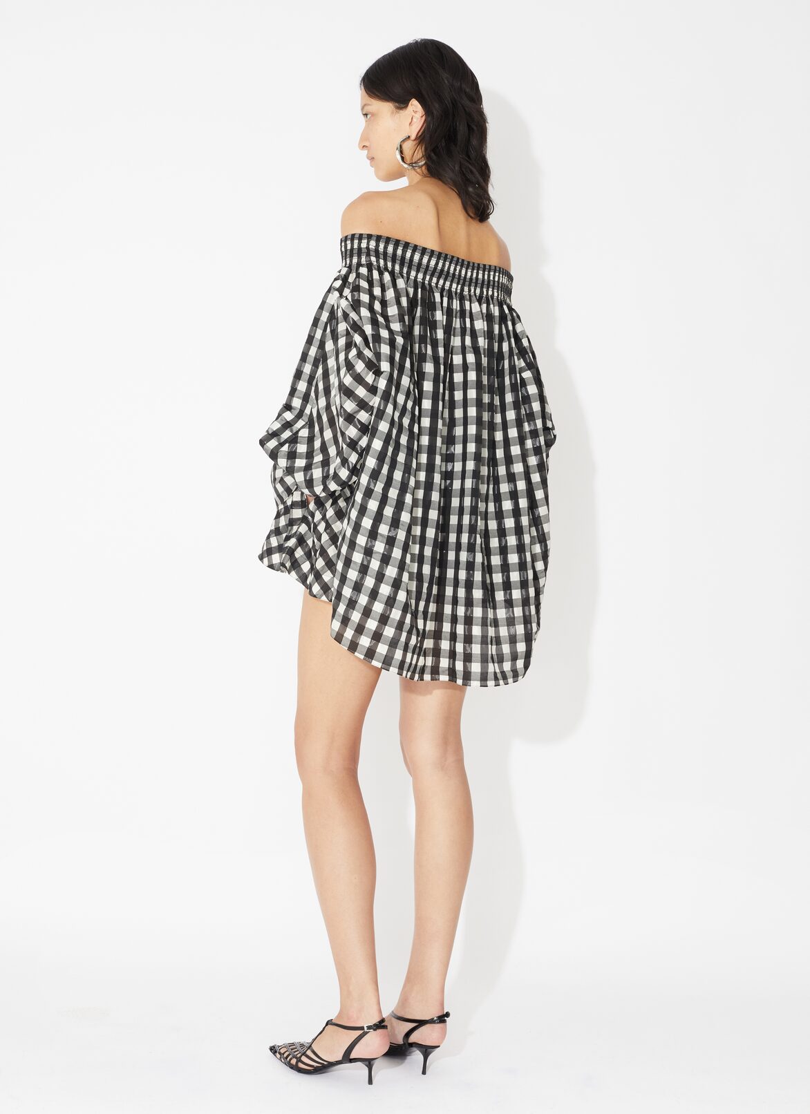 Vichy off-shoulder top ALAÏA BLACK VICHY OFF-SHOULDER TOP